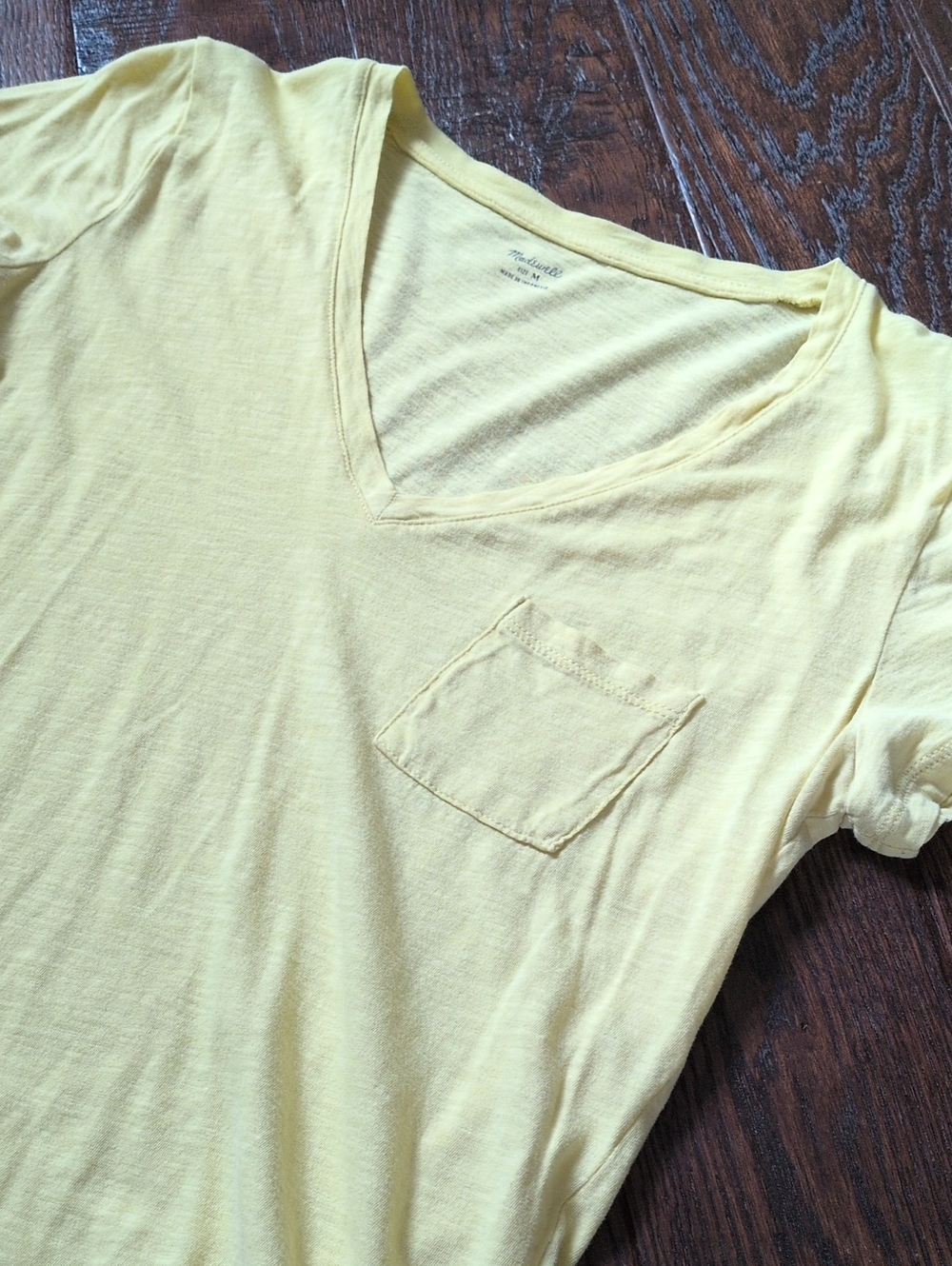 MADEWELL I Pastel Yellow Whisper Cotton V-Neck Pocket Tee T-Shirt Top
